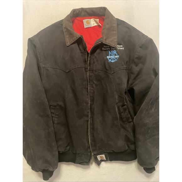 Vintage 90's Made In USA Carhartt Santa Fe Jacket Black Red Quilted XXL 2XL Coat